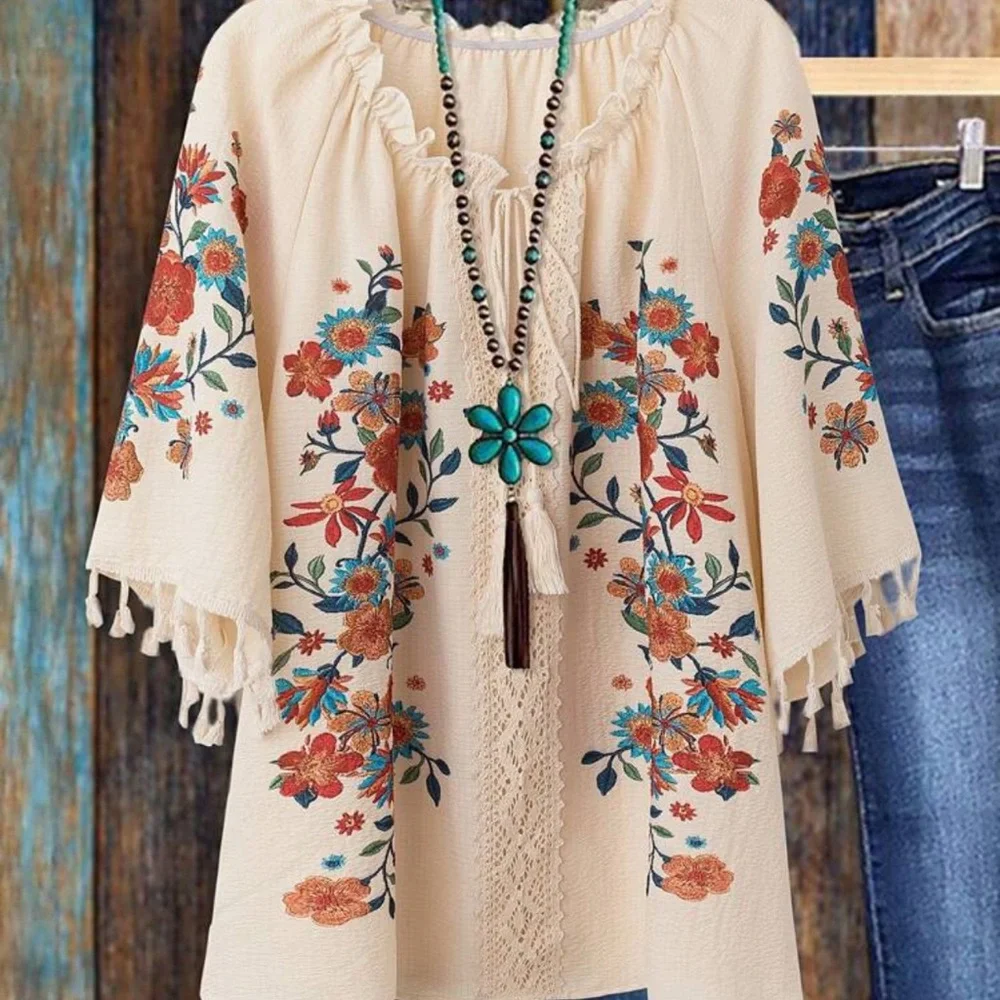 Floral Embroidered Cream Top - Picture 1 of 3